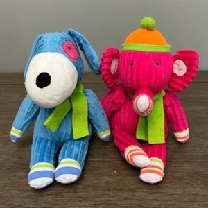 Monkeez Sonny the Blue Puppy Dog & Stella the Pink Ribbed Elephant‎ Plush